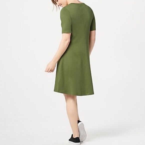 Isaac Mizrahi Live! Essentials Cotton Elbow-Sleeve Dress - Picture 2 of 3